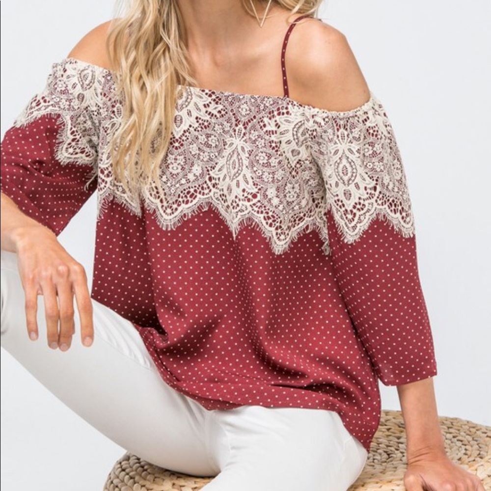 NEW! Polka Dot & Lace Off The Shoulder Top